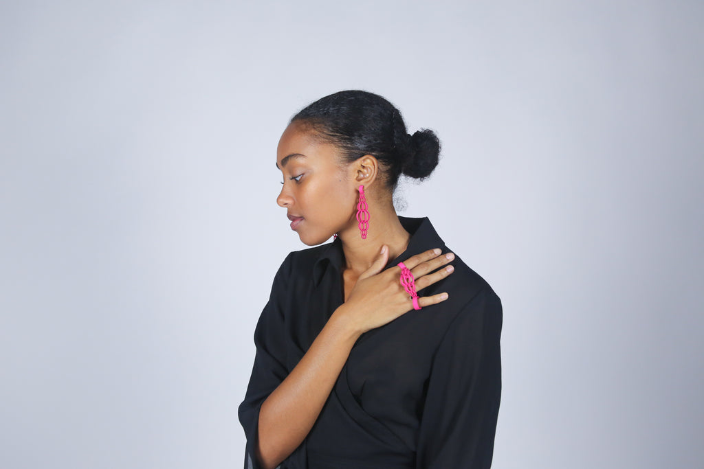 Interlocking Earrings and Ring_pink