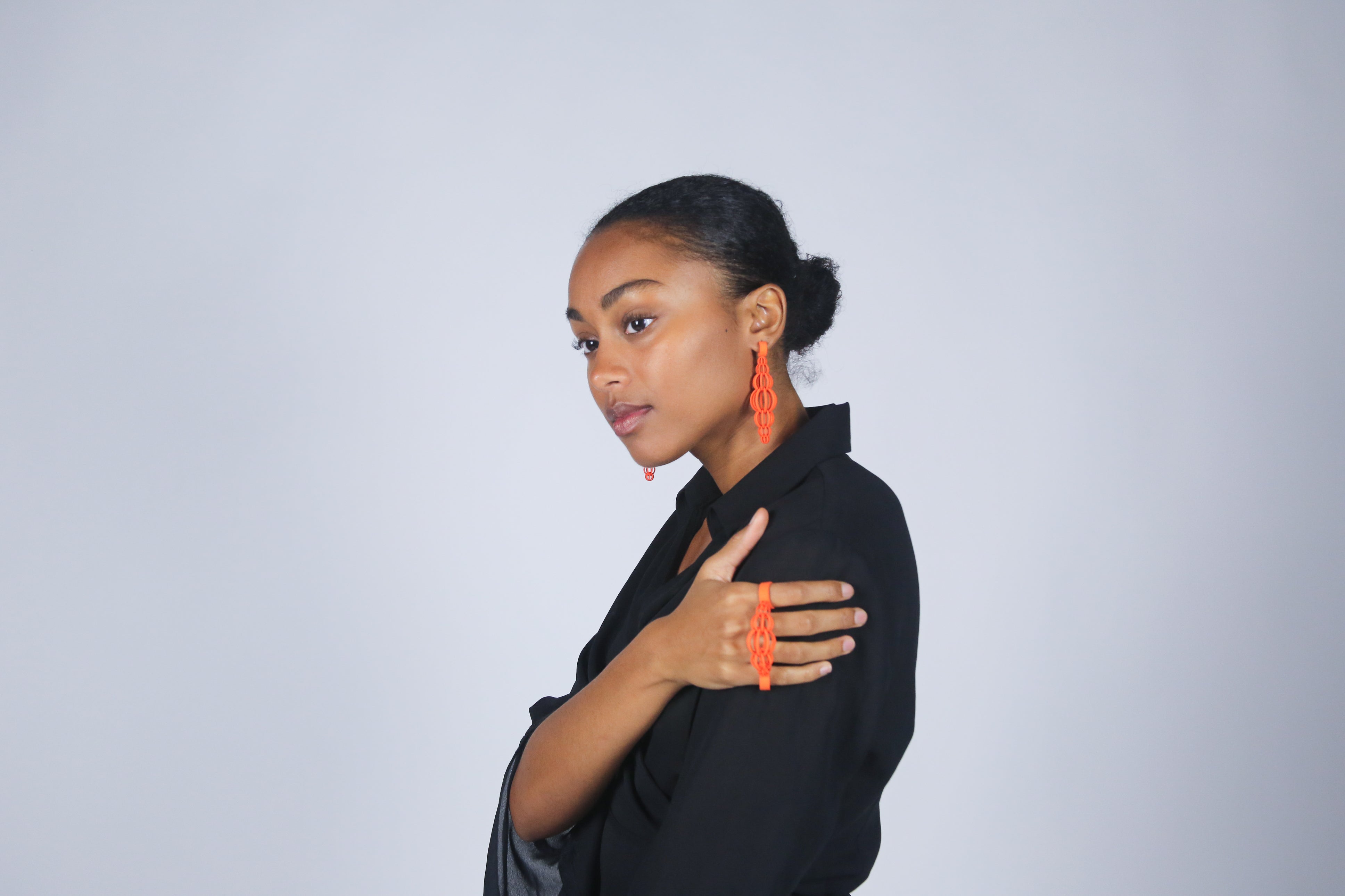 Interlocking Earrings and Ring_orange