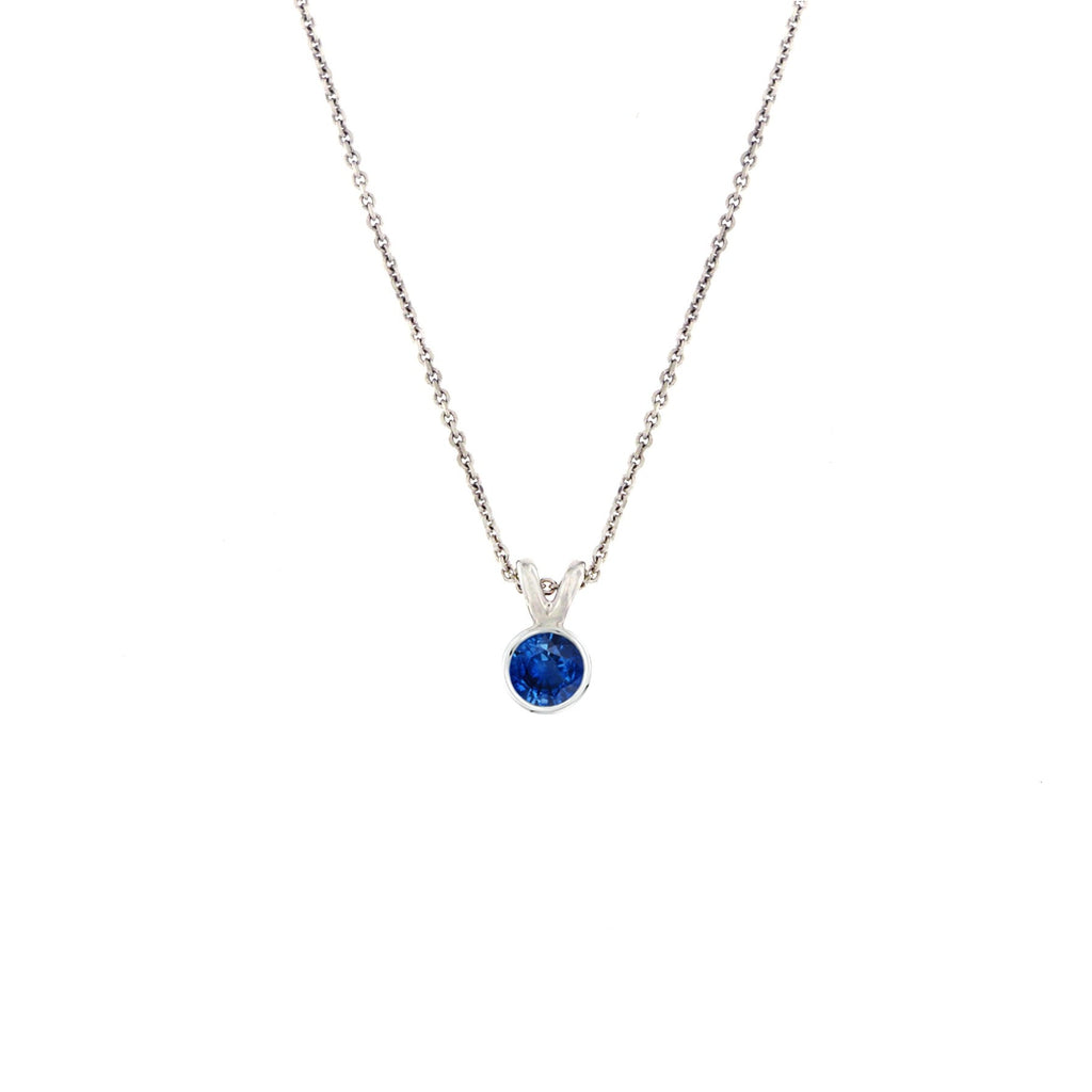 Classic Blue Sapphire Solitaire V-Bale Pendant Necklace