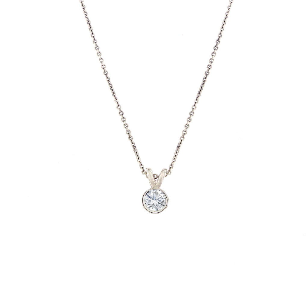 Classic White Diamond Solitaire V-Bale Pendant Necklace